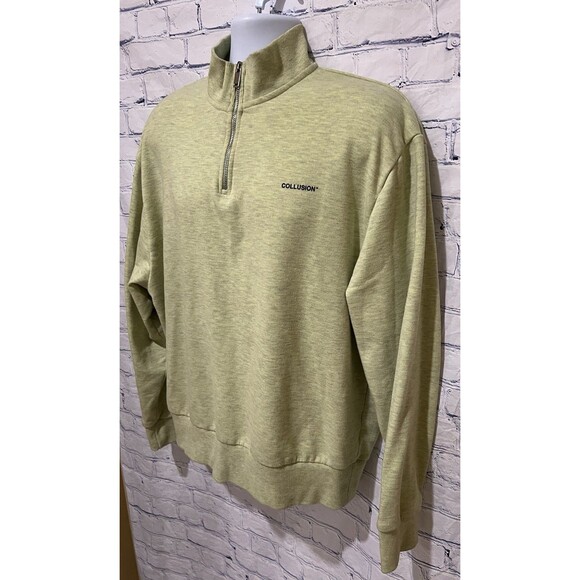 COLLUSION Men’s sweatshirt in green with a quarter-zip neckline Size Large - Picture 3 of 7